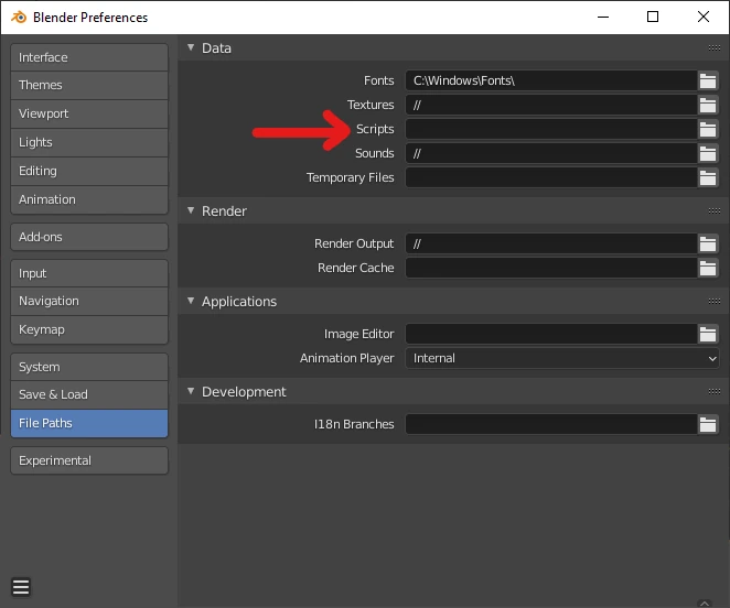 File path in Blender preferences